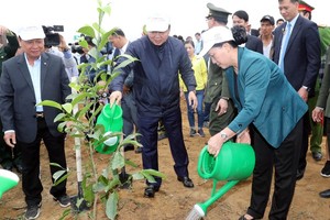 國會主席阮氏金銀參加春節植樹運動。