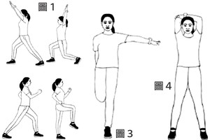 熱身及拉伸動作示意圖。（圖源：互聯網）
