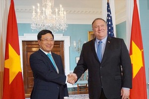 范平明副總理（左）與美國國務卿邁克‧蓬佩奧舉行會談。（圖源：外交部）