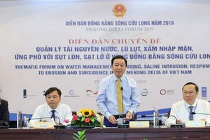 資源與環境部長陳紅河（右二）在研討會上發言。（圖源：潘英）