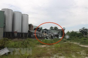 富美興有限責任公司啤酒廠的排水池發生爆炸，導致該廠的原料庫（畫紅圈處）全部倒塌。