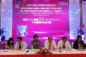 2019年第八次平陽省國際三庫開倫桌球賽新聞發佈會現場。（圖源：互聯網）