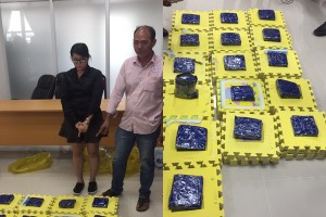 被拘押2名犯罪嫌疑人與毒品物證。（圖源：海關局）