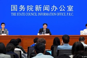 當地時間29日，中國港澳的最高執政單位香港和澳門事務辦公室罕見地在北京召開記者會。（圖源：AFP）