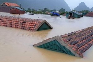 廣平省明化縣新化鄉的全部逾600家民戶被洪水淹沒。（圖源：CTV）