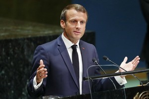 法總統馬克龍在一般性辯論上發言。（圖源：新華社）