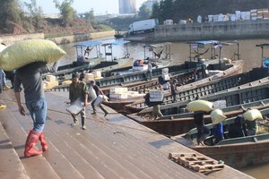 芒街港口搬運農產品準備出口。