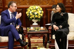 國家副主席鄧氏玉盛（右）接見愛爾蘭全球領先風能與太陽能發電站集團首席總裁安迪‧金斯萊。（圖源：越通社）