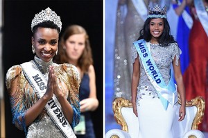 2019年世界小姐托尼‧安辛格和環球小姐佐茲比妮‧通齊。