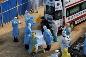 4日上午9時許，轉運首批患者的車輛抵達火神山醫院。（圖源：互聯網）