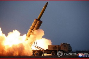 圖為朝中社發佈的試射現場照。 （圖源： 韓聯社/朝中社）