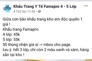 家住福門縣的阿霞被“４至５層Famapro醫用口罩”的粉絲專頁詐騙400萬元。值得注意是，此頁在疫情期建立。