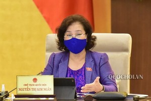 國會主席阮氏金銀在會上發言。（圖源：Quochoi.vn）