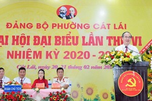 市委書記阮善仁在桔萊坊2020-2025年任期黨部代表大會上發表指導意見。