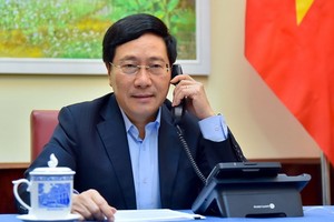 政府副總理、外交部長范平明同歐盟與西班牙合作、外交部長阿蘭查‧貢薩雷斯通電。（圖源：芳芝）