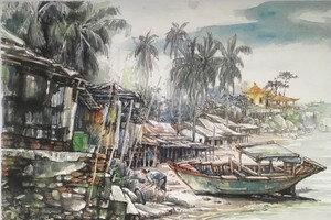 張路畫家參展的《黎明》畫作。