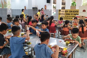 Bento飲食館於昨(16)日上午組團前往探望平陽省故鄉人道中心的孤兒。