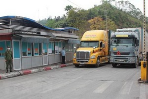 集裝箱貨車經諒山省友誼國際口岸將商品出口到中國。（圖源：阮光維）