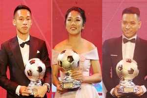 ３位獲得金球獎的球員：(從左起) 杜雄勇、黃茹、陳文宇。