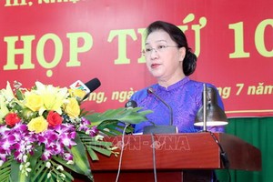 國會主席阮氏金銀在會議上致開幕詞。（圖源：越通社）