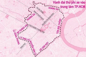 圍繞著市中心區的34個收費站位置。