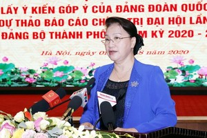 國會主席阮氏金銀在會上講話。（圖源：越通社）