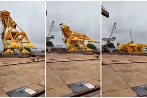 吊車垮塌一剎那畫面。（圖源：互聯網）