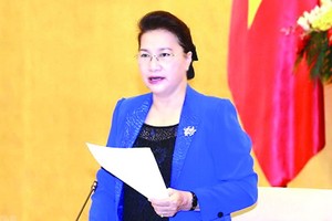 國會主席阮氏金銀在會上致詞。（圖源：越通社）