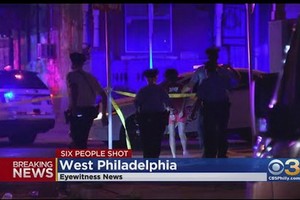 美國費城西部當地時間8日晚9時30分左右發生槍擊事件，有6人中槍。（圖源：視頻截圖）