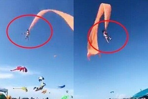 一名3歲的女童被尾巴細長的“領航”風箏纏住脖子，直接捲上天空。（圖源：互聯網）