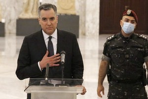 8月31日，黎巴嫩新總理穆斯塔法·阿迪卜在貝魯特東南的總統府出席記者會。（圖源：新華社）