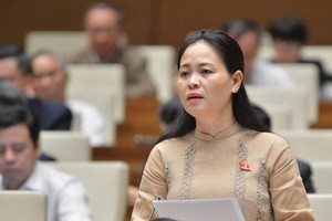 太平省國會代表阮氏秋蓉在討論會上發言。（圖源：國陳）