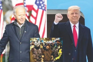 特朗普（右）或不承認選舉結果。小圖白宮外發生抗議活動3人被捕。（圖源：互聯網）