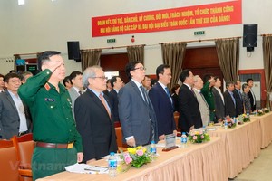 與會代表舉行升國旗儀式並向國旗致敬。（圖源：越通社）