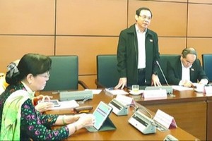 市委書記阮文年在分組討論發表意見。