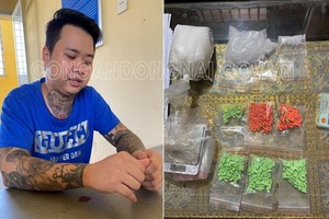 被起訴的嫌犯鄧明煌（左圖）及涉案毒品物證（右圖）。（圖源：同奈公安）