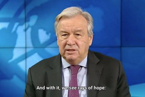 聯合國秘書長古特雷斯發表新年寄語。 （圖源：UN視頻截圖）