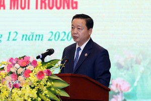 資源與環境部長陳紅河在會上發表講話。（圖源：春龍）