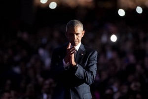 2017年1月10日，時任美國總統奧巴馬在芝加哥市發表告別演說。（圖源：新華社）