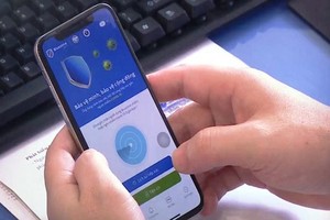 某一智能手機用戶在安裝藍區應用程式。（圖源：VTV）