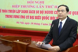 越南祖國陣線中央委員會主席陳清敏在協商會議上發言。（圖源：越通社）