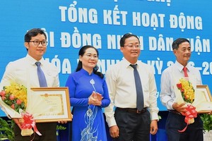 市人民議會主席阮氏麗表彰出色完成任務的幹部。（圖源：越勇）