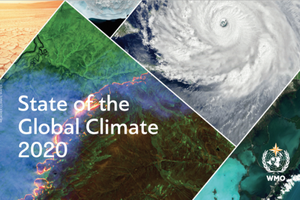 2020年是有記錄以來三個最暖的年份之一，儘管出現了有降溫作用的拉尼娜現像極端天氣和新冠疫情形成了雙重打擊。（圖源：世界氣象組織）