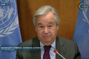 聯合國秘書長古特雷斯以視頻方式出席領導人氣候峰會，並發表致辭。（圖源：視頻截圖）