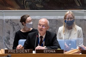 愛沙尼亞常駐聯合國代表約根森（Sven Jürgenson）作為安理會本月輪值主席主持了提名聯合國秘書長候選人的會議。（圖源：聯合國）