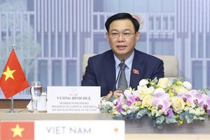 國會主席王廷惠與摩洛哥眾議院議長哈比博‧馬勒克日前舉行視像會議。（圖源：VTV）