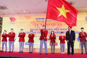 參加2020年東京奧運會越南體育代表團出征儀式現場。（圖源：貴亮）