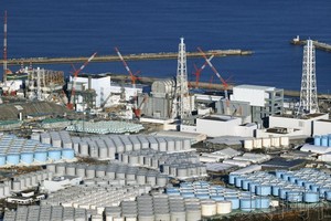 福島第一核電站核污水儲水缸。（圖源：共同社）