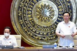 國會主席王廷惠（右）在會議上發言。（圖源：VOV）