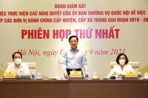 國會副主席、監察團長阮克定（中）主持會議並發言。（圖源：英芳）